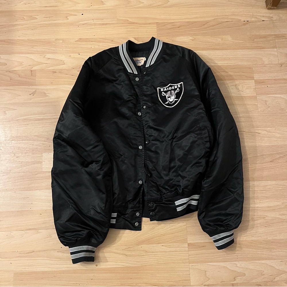 Oakland Raiders Black Satin Varsity Bomber Jacket